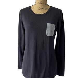G.H. Bass & Co. Cotton Knit Top Gray Pocket Long Sleeve‎ Casual Black Medium